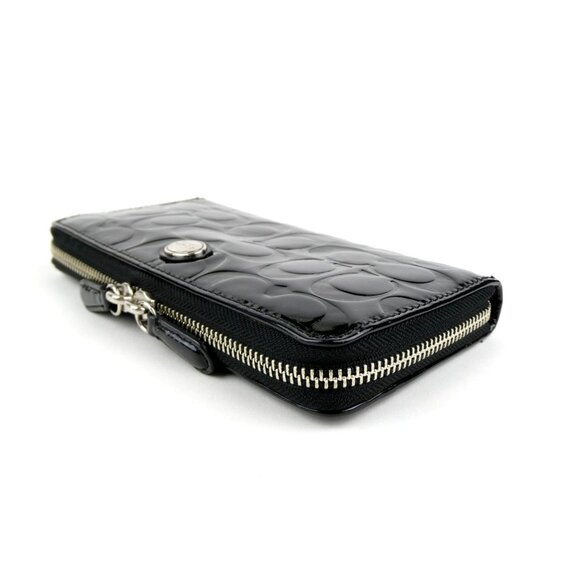Coach Signature Embossed Black Patent Leather Accordion Zip Wallet - Picture 2 of 12